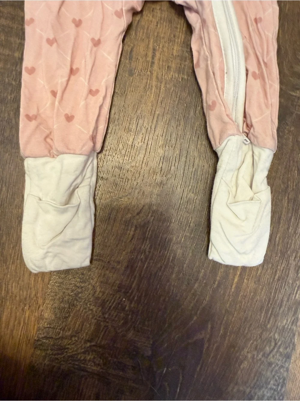 Caden Lane Pink Heart Zip-Front Baby Footie with Cream Cuffs